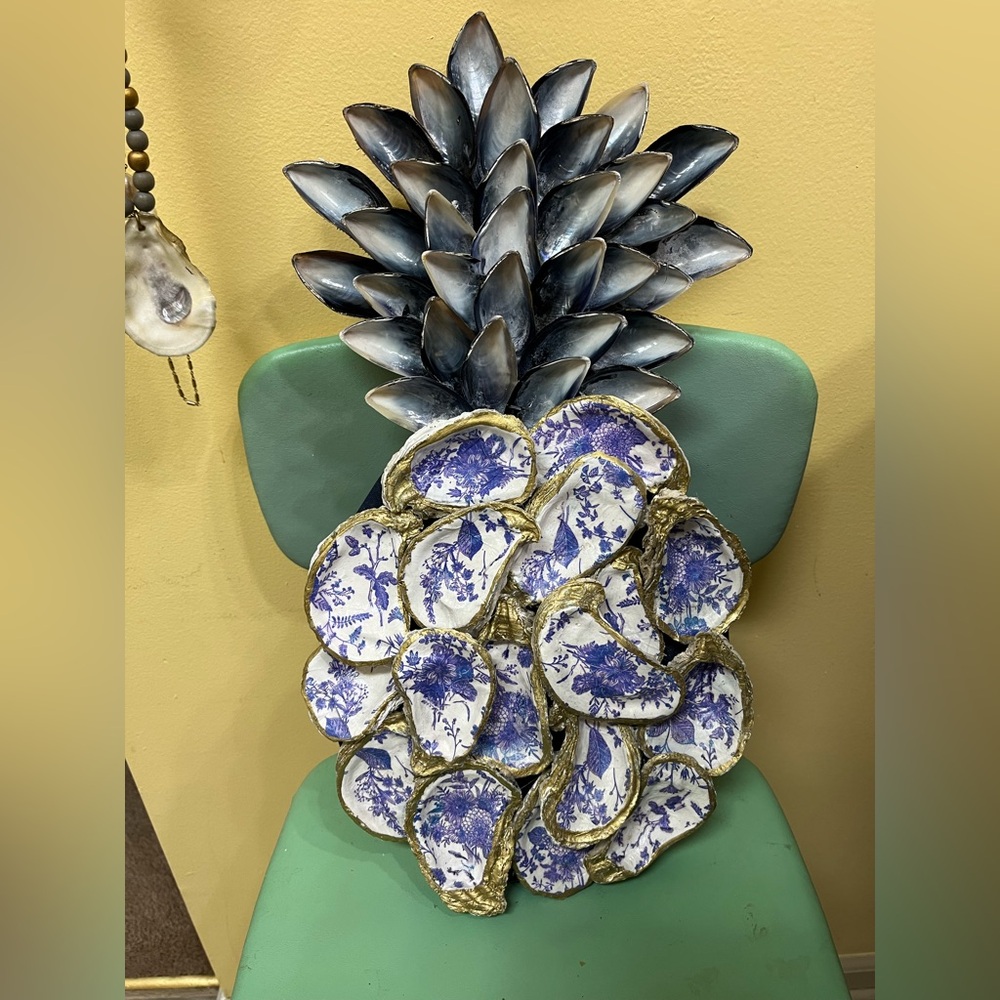 Decorative Pineapple Wall Art with Blue and Gold Accents